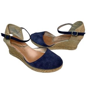 Gaimo Comfy Navy Blue Suede Wedge Espadrille Tie Ankle Shoes Size 38 EU Spain